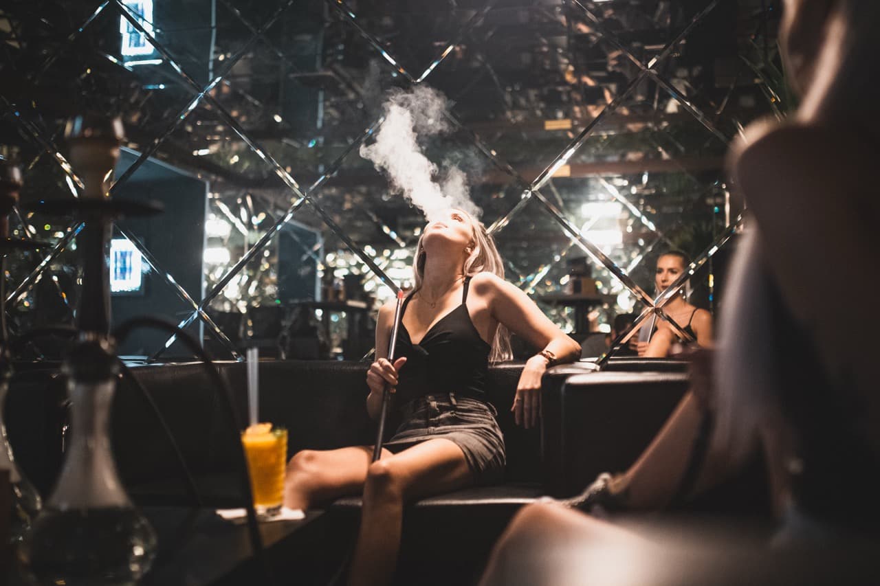 The Lounge interior with hookahs